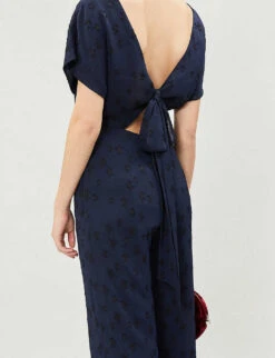 Whistles Waist-tie Back Star-jacquard Woven Jumpsuit -The Fashion Shop 501 10019 028371 NAVY ALT03