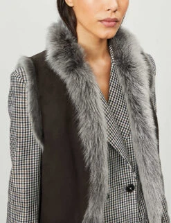 Whistles Reversible Slim-fit Shearling Gilet -The Fashion Shop 501 10019 028378 GREY ALT03