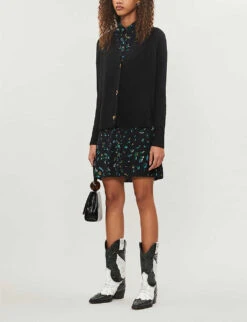 Whistles Button-up Cotton-blend Cardigan -The Fashion Shop 501 10019 030736 BLACK ALT01