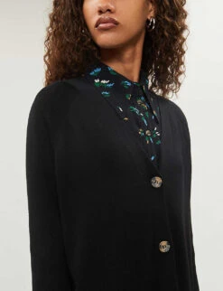 Whistles Button-up Cotton-blend Cardigan -The Fashion Shop 501 10019 030736 BLACK ALT03