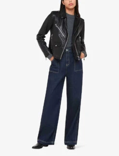 Whistles Agnes Zip-through Sheepskin-leather Biker Jacket 7 Whistles Agnes Zip-through Sheepskin-leather Biker Jacket -The Fashion Shop R00050220 BLACK ALT01