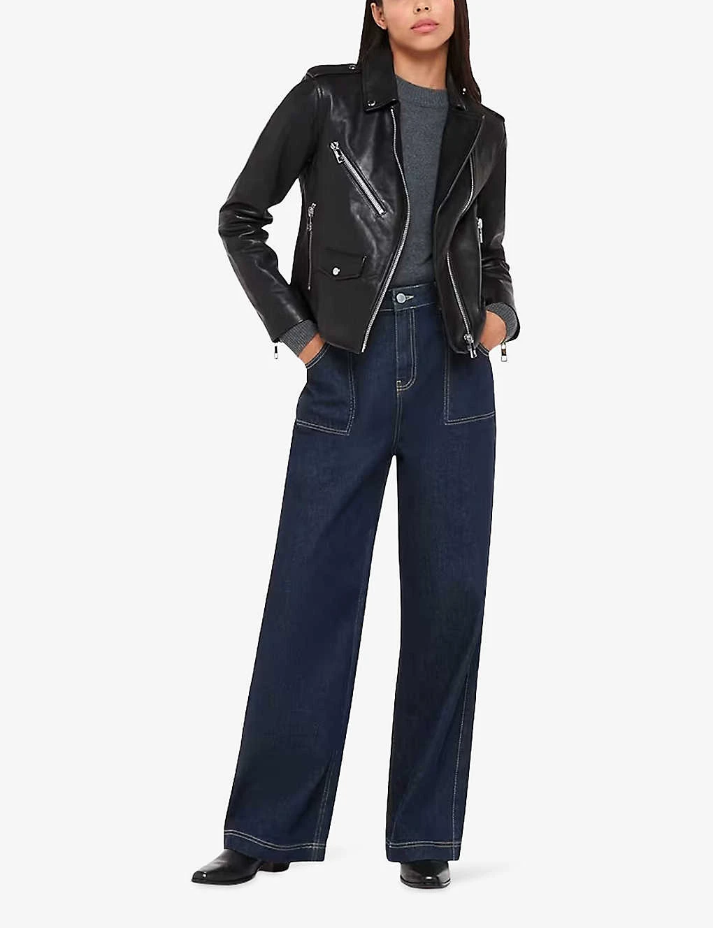 Whistles Agnes Zip-through Sheepskin-leather Biker Jacket 3 Whistles Agnes Zip-through Sheepskin-leather Biker Jacket - Image 3