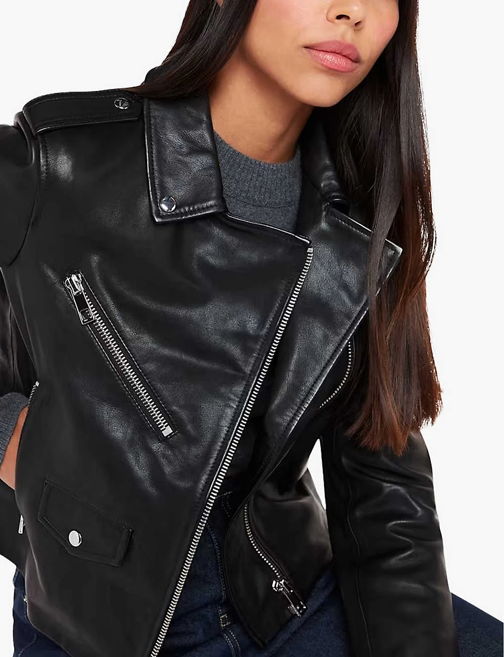 Whistles Agnes Zip-through Sheepskin-leather Biker Jacket 5 Whistles Agnes Zip-through Sheepskin-leather Biker Jacket - Image 5
