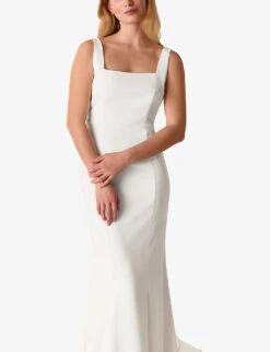 Whistles Mia Square-neck Crepe Wedding Gown 9 Whistles Mia Square-neck Crepe Wedding Gown -The Fashion Shop R00109042 CREAM ALT03