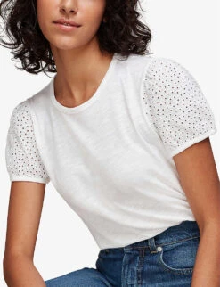 Whistles Broderie Anglaise-embellished Cotton T-shirt 10 Whistles Broderie Anglaise-embellished Cotton T-shirt -The Fashion Shop R00126751 WHITE ALT03