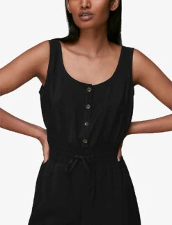 Whistles Quinn Sleeveless V-neck Woven Jumpsuit 11 Whistles Quinn Sleeveless V-neck Woven Jumpsuit -The Fashion Shop R00684011 BLACK ALT04