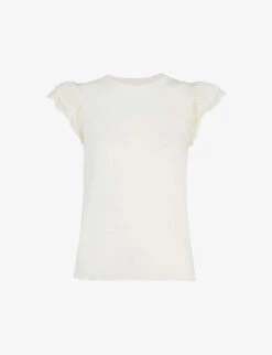 Whistles Pointelle Frill-sleeve Cotton Top