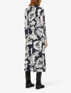 Whistles Graphic-print Silk-crepe Midi Dress -The Fashion Shop R03676903 BLUEMULTI ALT02