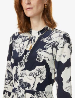 Whistles Graphic-print Silk-crepe Midi Dress -The Fashion Shop R03676903 BLUEMULTI ALT03