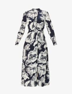 Whistles Graphic-print Silk-crepe Midi Dress