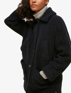 Whistles Teddy Faux-fur Wool-blend Coat -The Fashion Shop R03701695 NAVY ALT03