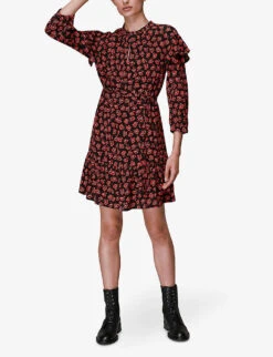 Whistles Floral-print Frilled Crepe Dress -The Fashion Shop R03706107 MULTICOLOURED ALT02