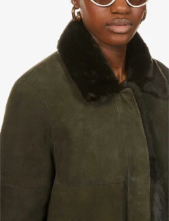 Whistles Cosma Reversible Contrast-panel Shearling Coat 9 Whistles Cosma Reversible Contrast-panel Shearling Coat -The Fashion Shop R03706922 KHAKIOLIVE ALT03