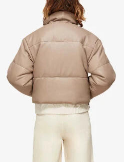 Whistles High-neck Padded Leather Jacket -The Fashion Shop R03720098 TAUPE ALT02