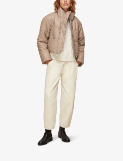 Whistles High-neck Padded Leather Jacket -The Fashion Shop R03720098 TAUPE ALT03