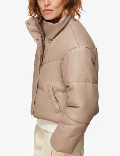 Whistles High-neck Padded Leather Jacket -The Fashion Shop R03720098 TAUPE ALT04