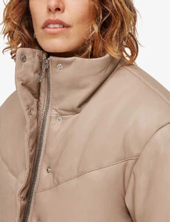 Whistles High-neck Padded Leather Jacket -The Fashion Shop R03720098 TAUPE ALT05