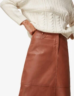 Whistles High-waisted Leather Midi Skirt 9 Whistles High-waisted Leather Midi Skirt -The Fashion Shop R03731760 TAN ALT04