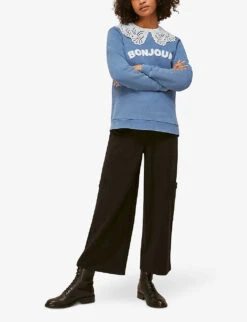 Whistles Bonjour Embroidered Cotton Jumper -The Fashion Shop R03741467 BLUE ALT03