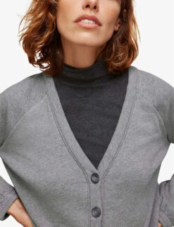 Whistles Sweat V-neck Cotton-jersey Cardigan 9 Whistles Sweat V-neck Cotton-jersey Cardigan -The Fashion Shop R03743268 GREY ALT04