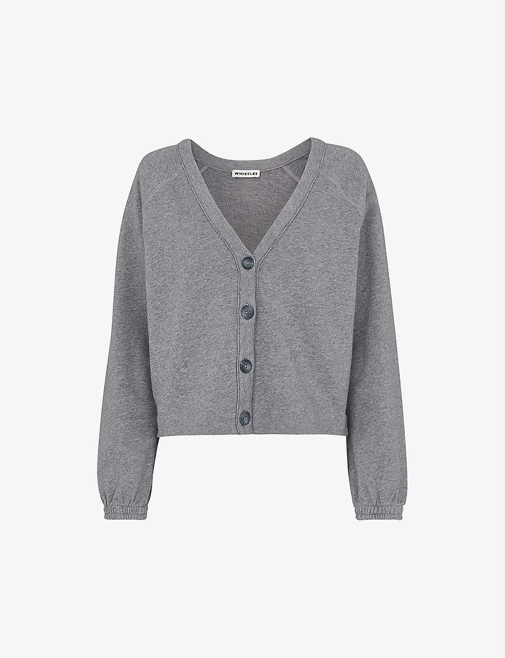 Whistles Sweat V-neck Cotton-jersey Cardigan 1 Whistles Sweat V-neck Cotton-jersey Cardigan
