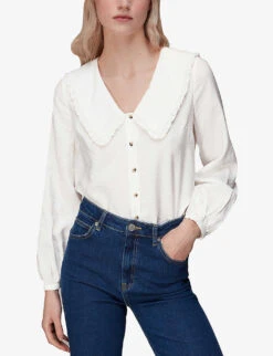 Whistles Oversized Collar Detail Woven Top 7 Whistles Oversized Collar Detail Woven Top -The Fashion Shop R03747713 WHITE ALT02