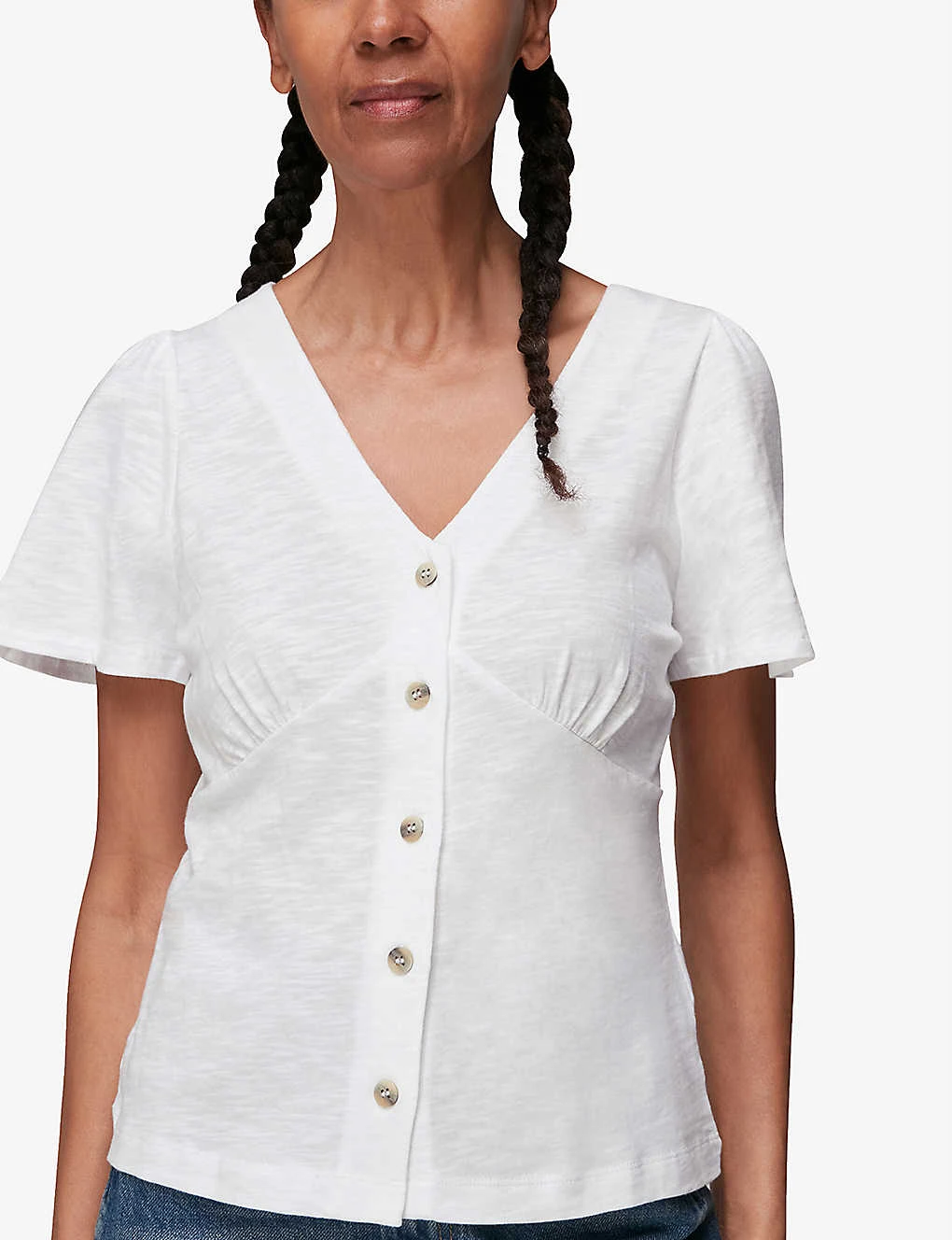 Whistles V-neck Button Placket Cotton T-shirt 2 Whistles V-neck Button Placket Cotton T-shirt - Image 2