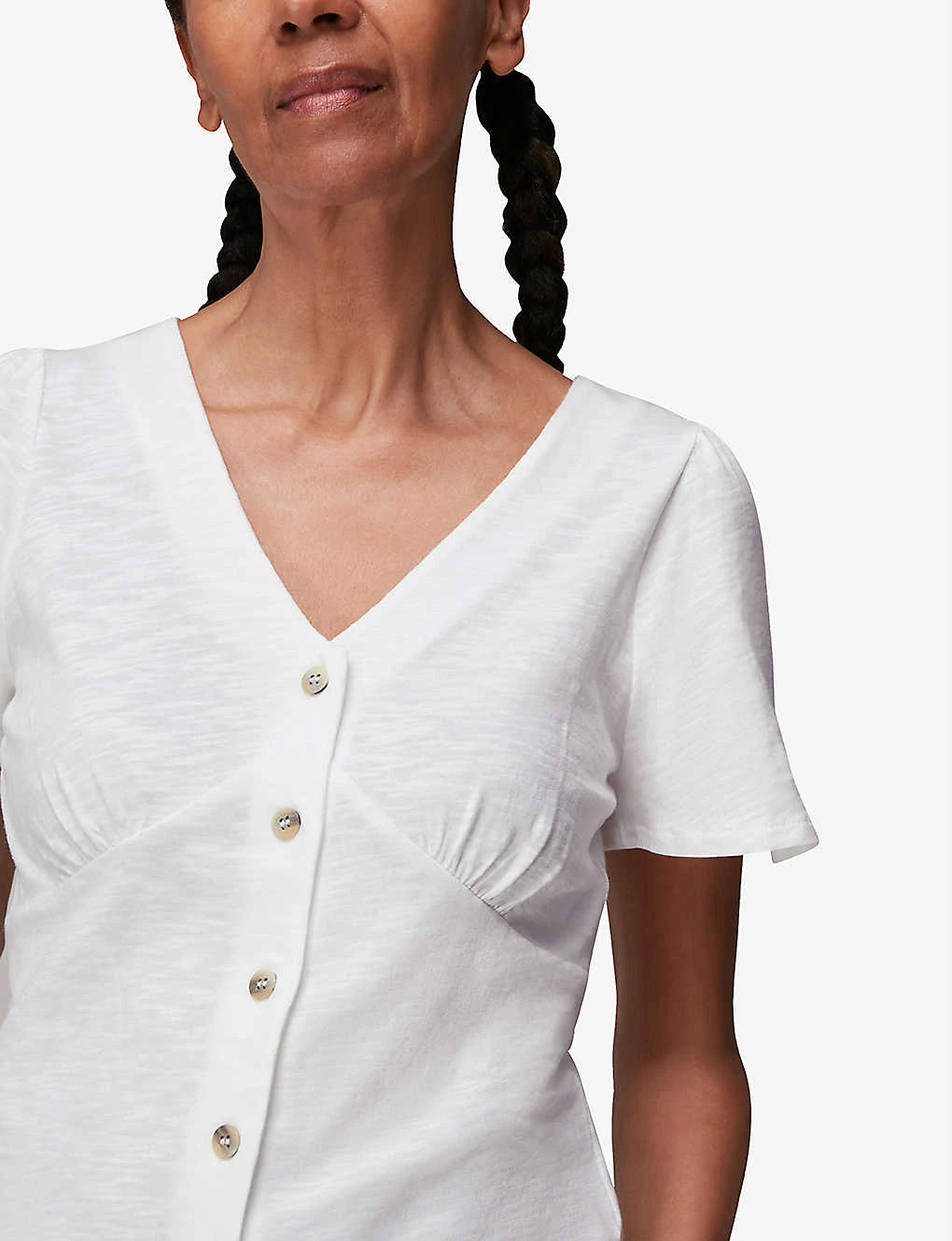 Whistles V-neck Button Placket Cotton T-shirt 5 Whistles V-neck Button Placket Cotton T-shirt - Image 5