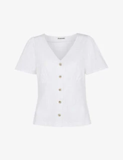 Whistles V-neck Button Placket Cotton T-shirt