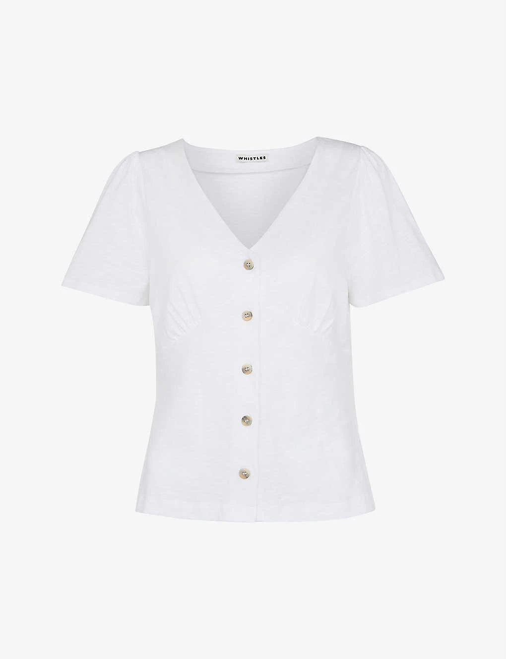 Whistles V-neck Button Placket Cotton T-shirt 1 Whistles V-neck Button Placket Cotton T-shirt