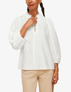 Whistles Tie Neck Relaxed-fit Woven Blouse 10 Whistles Tie Neck Relaxed-fit Woven Blouse -The Fashion Shop R03764104 WHITE ALT04