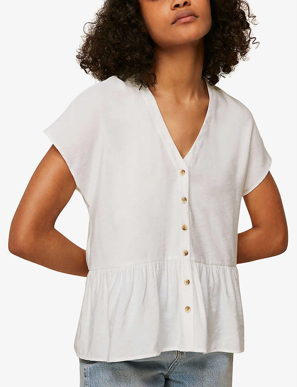 Whistles Peplum-hem Buttoned Woven Top 2 Whistles Peplum-hem Buttoned Woven Top - Image 2