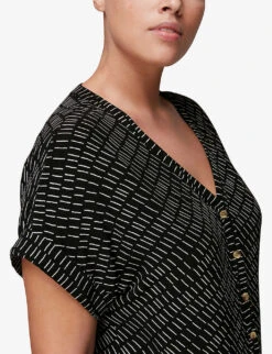 Whistles Geometric-print V-neck Woven Top 7 Whistles Geometric-print V-neck Woven Top -The Fashion Shop R03769652 BLACK ALT03