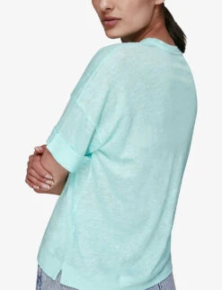 Whistles Patch-pocket Relaxed-fit Linen T-shirt 7 Whistles Patch-pocket Relaxed-fit Linen T-shirt -The Fashion Shop R03771120 TURQUOISE ALT02