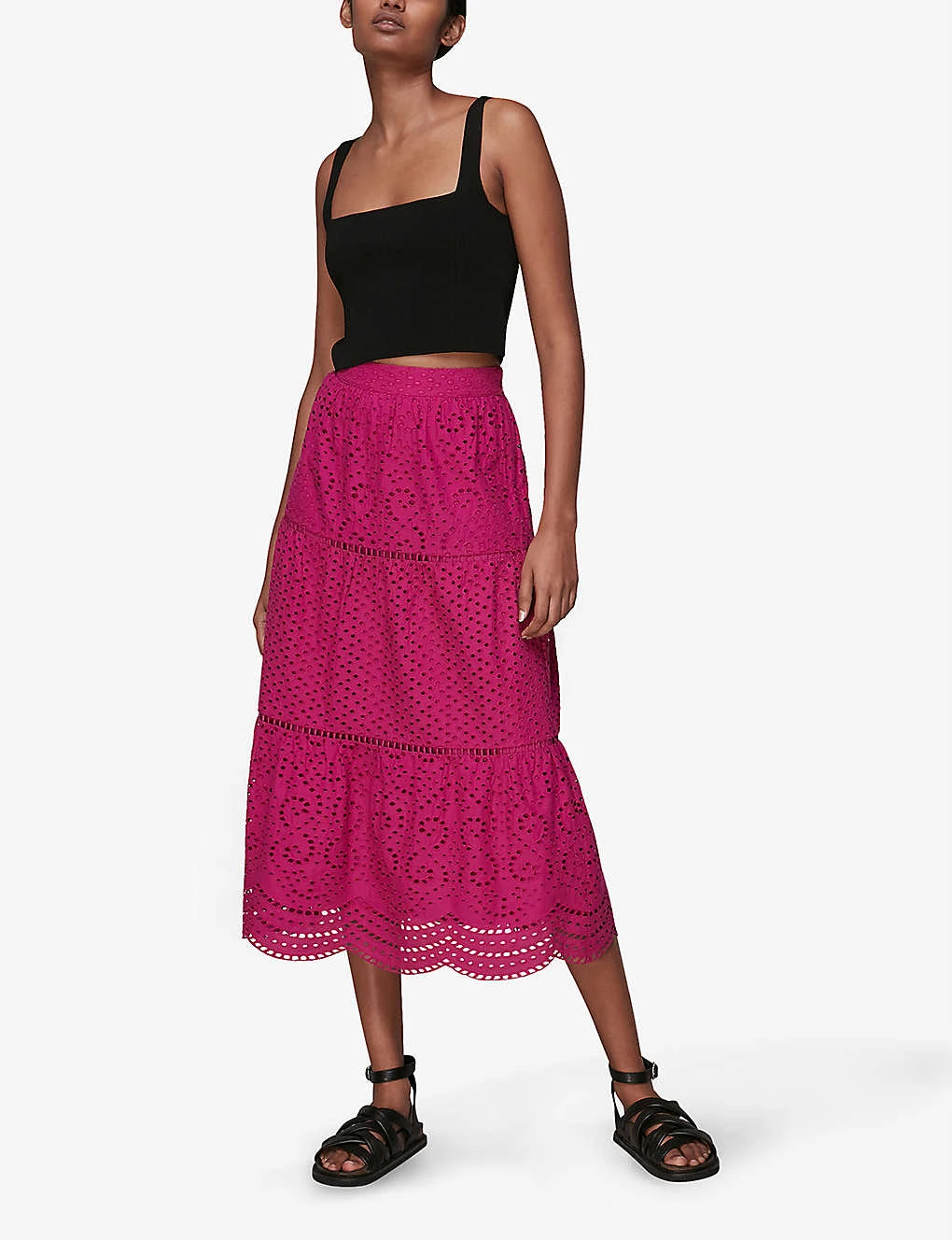 Whistles Broderie-anglaise Tiered Cotton Midi Skirt 2 Whistles Broderie-anglaise Tiered Cotton Midi Skirt - Image 2