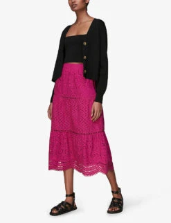 Whistles Broderie-anglaise Tiered Cotton Midi Skirt 8 Whistles Broderie-anglaise Tiered Cotton Midi Skirt -The Fashion Shop R03774278 PINK ALT03