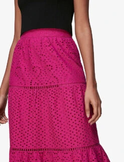 Whistles Broderie-anglaise Tiered Cotton Midi Skirt 9 Whistles Broderie-anglaise Tiered Cotton Midi Skirt -The Fashion Shop R03774278 PINK ALT04