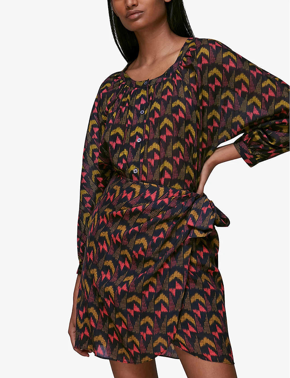 Whistles Ikat-print Wrap-front Cotton Mini Skirt 2 Whistles Ikat-print Wrap-front Cotton Mini Skirt - Image 2