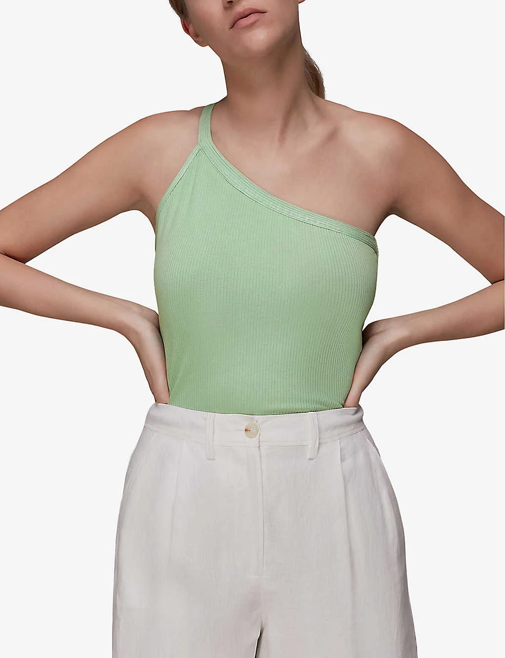 Whistles One-shoulder Ribbed Stretch-woven Cami Top 2 Whistles One-shoulder Ribbed Stretch-woven Cami Top - Image 2