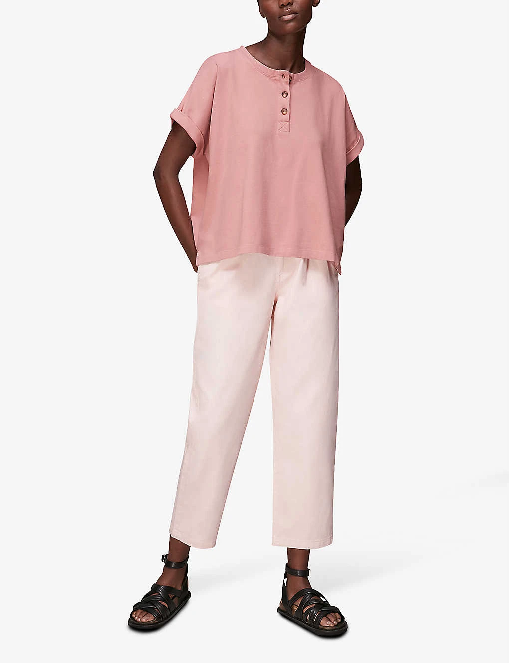 Whistles Button-detail Cotton Henley T-shirt 2 Whistles Button-detail Cotton Henley T-shirt - Image 2