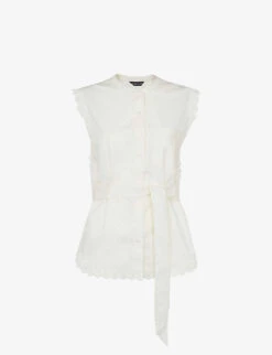 Whistles Scalloped-trim Cotton-poplin Blouse