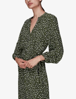 Whistles Livi Leopard-print V-neck Crepe Midi Dress -The Fashion Shop R03822388 MULTICOLOURED ALT04