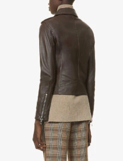Whistles Agnes Zip-through Leather Biker Jacket 8 Whistles Agnes Zip-through Leather Biker Jacket -The Fashion Shop R03823002 BROWN ALT03