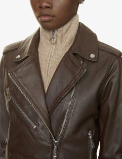 Whistles Agnes Zip-through Leather Biker Jacket 9 Whistles Agnes Zip-through Leather Biker Jacket -The Fashion Shop R03823002 BROWN ALT04