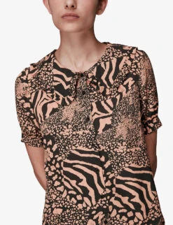 Whistles Maggie Animal-print Woven Top -The Fashion Shop R03827768 MULTICOLOURED ALT02