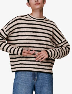 Whistles Striped Ribbed Knitted Crewneck Jumper -The Fashion Shop R03828356 BLACK ALT02