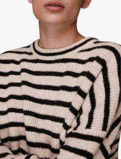 Whistles Striped Ribbed Knitted Crewneck Jumper -The Fashion Shop R03828356 BLACK ALT04