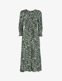 Whistles Clouded Leopard Leopard-print Woven Midi Dress