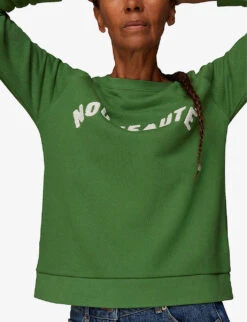Whistles Nouveaute Embroidered Cotton-jersey Sweatshirt -The Fashion Shop R03832666 GREEN ALT02