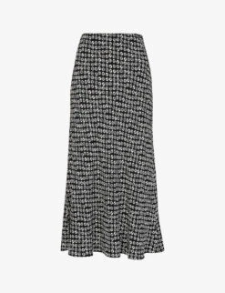 Whistles Landmark-print A-line Bias-cut Woven Midi Skirt